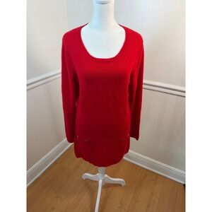 Peck & Peck Cashmere Red Scoop Neck Long Sleeve Sweater Tunic Zip Women Size M‎